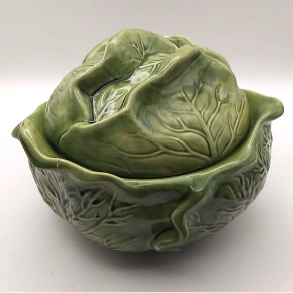 Vintage Holland Mold Cabbage Lettuce Serving Bowl W/ Lid Ceramic MCM Vegetables - Picture 2 of 12